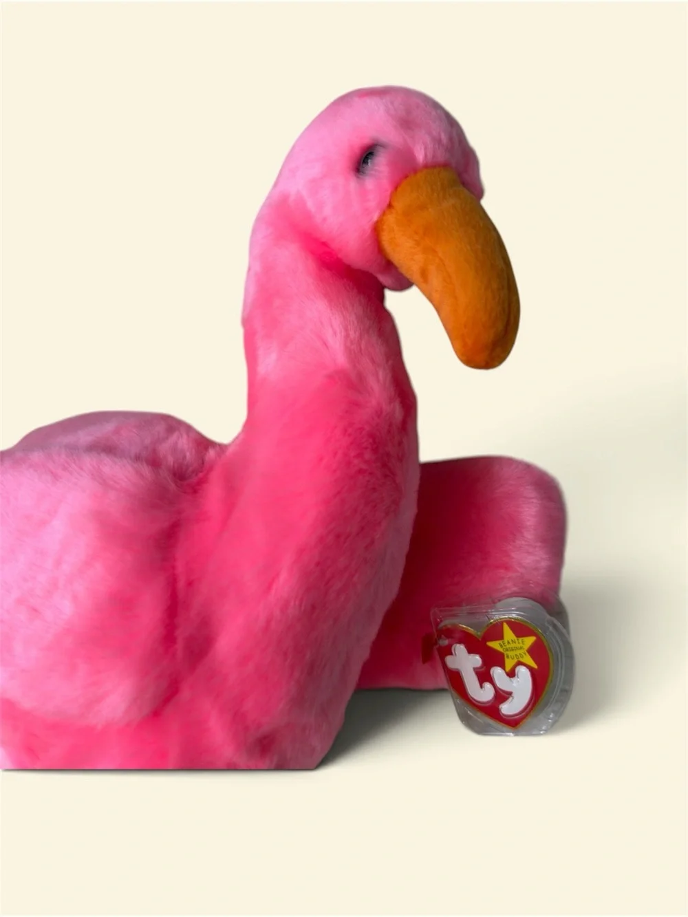 Ty Beanie Baby Bright Pink Flamingo Plush with Orange Beak